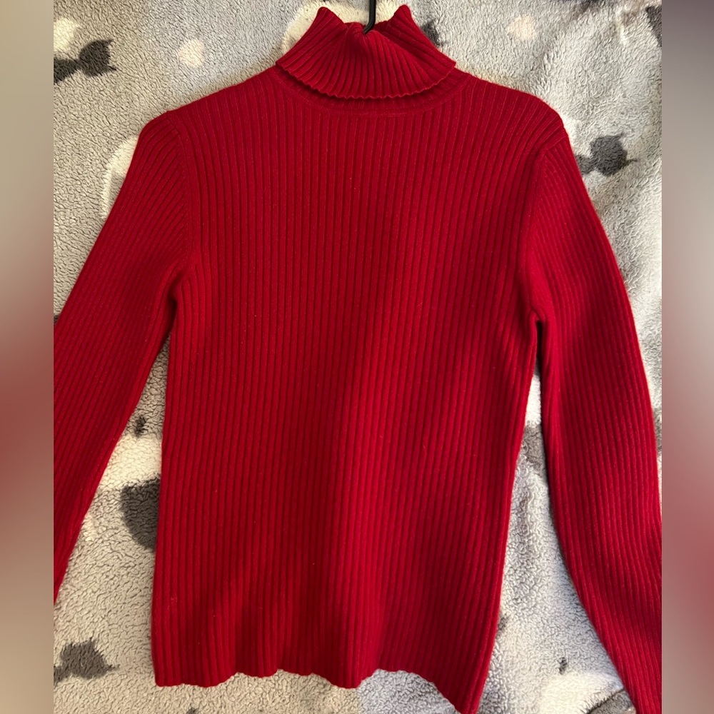 Red Fitted Cashmere Turtleneck Sweater Valerie Stevens